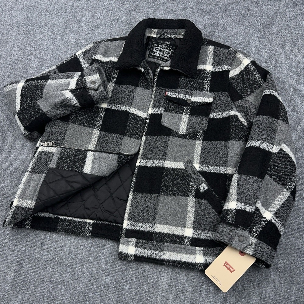 NEW Levi's Wool Blend Depot Jacket Men's‎ Large Buffalo Plaid Full Zip Bomber